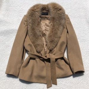Vintage Herbert Grossman Fox Fur Collar Wool Belted Wrap Coat Size 10